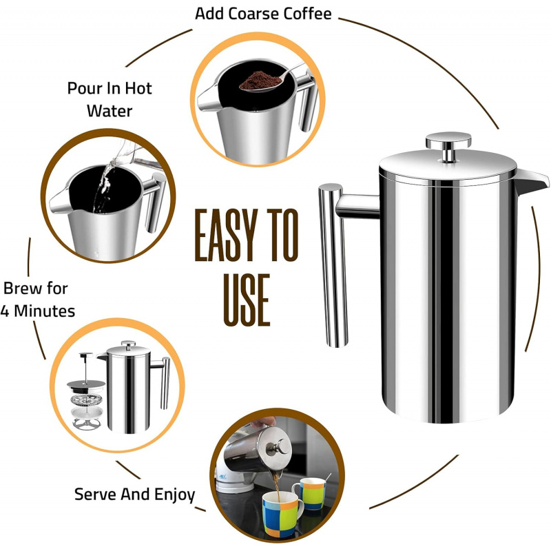 304 Grade Stainless Steel Fren - đánh giá và giá French Press Coffee Maker